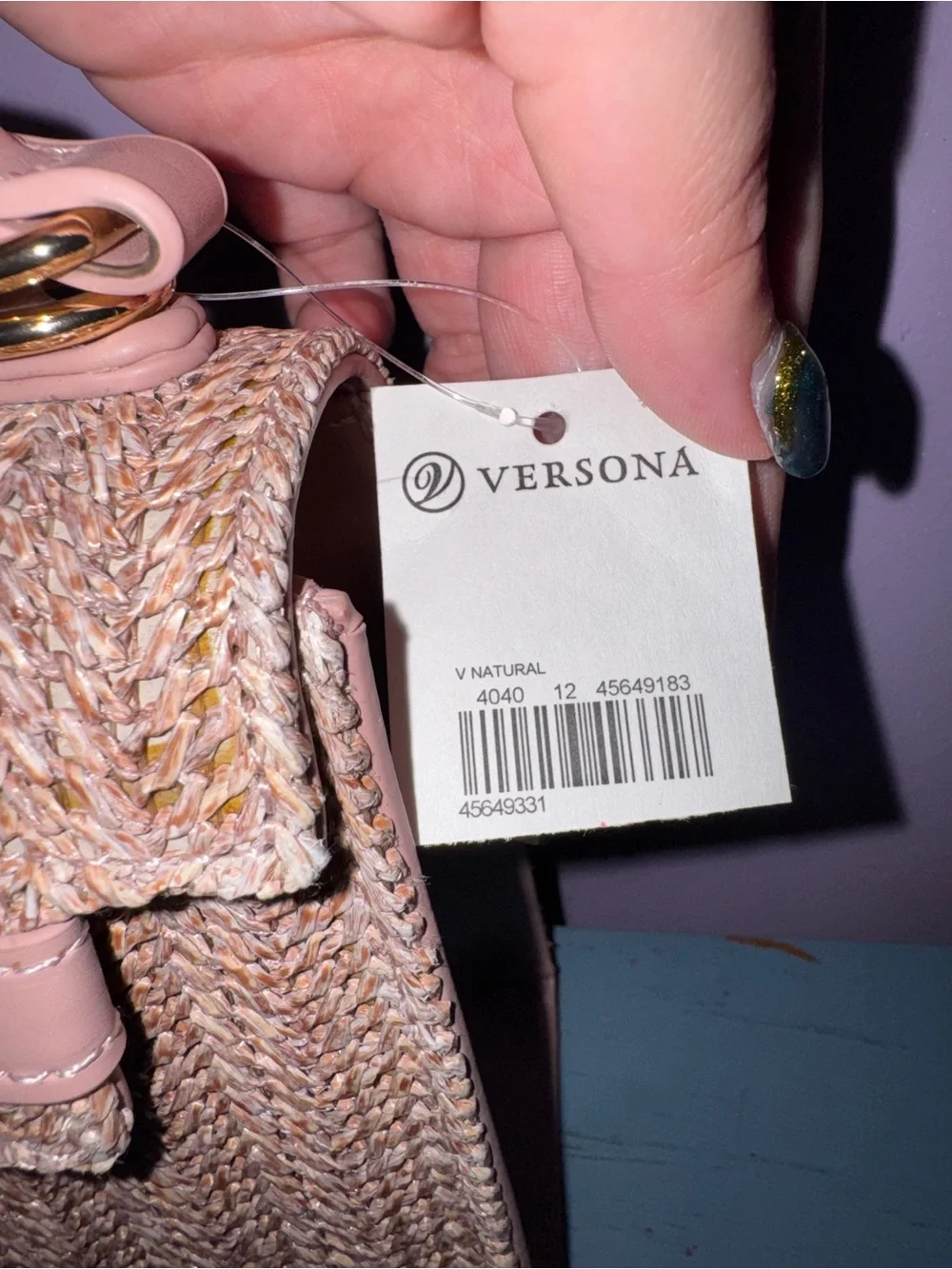 Versona Woven Crossbody Bag with Blush Pink Trim